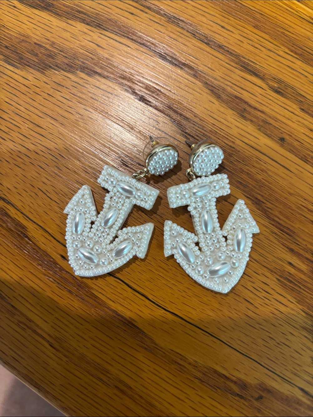 J. Crew White Pearl Anchor Drop Earrings